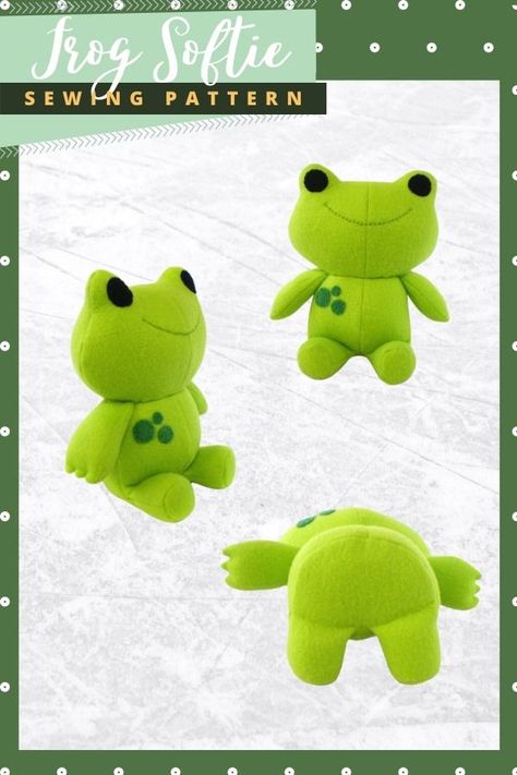 Frog Softie sewing pattern. This fun frog sewing pattern includes instructions and patterns to make this awesome toy. This pretty little frog is an easy beginner toy pattern and when you have finished making your own frog it will measure approximately 9 inches tall. Cute Sewing Patterns Plush Free, Diy Frog Plush, Soft Toy Patterns Free Templates, Sewing Patterns Plushies, Free Plush Sewing Patterns, Frog Sewing Pattern, Sock Kitten, Frog Sewing, Frog Tutorial