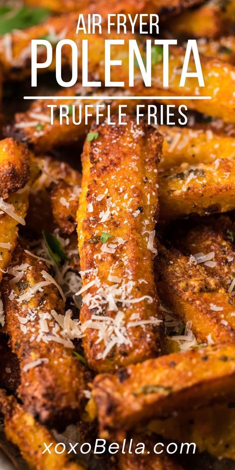 Air fryer parmesan truffle polenta fries Air Fryer Polenta, Truffle Polenta, Polenta Appetizer, Polenta Fries Baked, Mayo Dipping Sauce, Truffle Mayo, Crispy Polenta, Baked Polenta, Polenta Fries