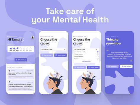 Mental Health App by Antonio Vidakovic on Dribbble Mental Health Application Ui, Mental Health App Ux Design, Health App Design, Health Apps, Figma Design, Health Application, App Design Layout, Recipe App, App Ideas