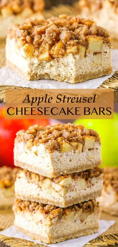 Apple Streusel Cheesecake, Thanksgiving Desserts Apple, Cheesecake Bars Easy, Thanksgiving Desserts Kids, Recipes Cheesecake, Streusel Bars, Apple Streusel, Apple Recipes Easy, Thanksgiving Desserts Easy