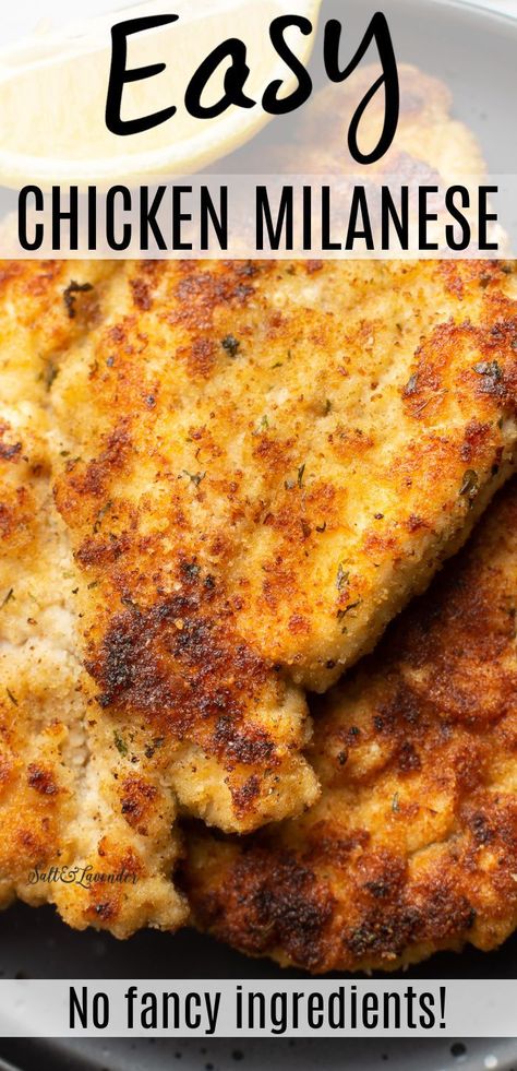 This Chicken Milanese recipe is an Italian classic that's ready in just 30 minutes and has absolutely no fancy ingredients! It's a great weeknight dinner. Chicken Milanese Recipe, Milanesa Recipe, Milanese Recipe, Chicken Cutlet Recipes, Chicken Milanese, Chicken Skillet Recipes, Cutlets Recipes, Chicken Entrees, Free Meal