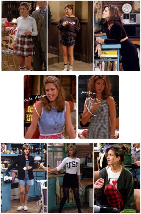 Rachel Green 90's style! 💚😍👏 90a Fashion Outfit Party, Rachel And Monica Outfits, Rachael Green Outfits, Rachel Green Outfits 90s, Outfits 90s Style, Ab Photos, Friends Fits, Friends Edits, 90s Outfits Party