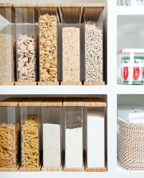 : Stylish and functional storage for your kitchen. #kitchenstorage #kitchenorganization #bamboo Food Storage Canisters, Cereal Storage Containers, Cereal Containers Storage, Bamboo Pantry Organization, Kitchen Supplies Organization, Cereal Organization Storage Ideas, Organization For Pantry, Diy Pantry Makeover, Lady Lair