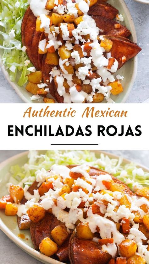 Enchiladas Rojas Recipe, Authentic Enchiladas, Authentic Mexican Food Recipes, Chicken And Onions, Enchiladas Mexicanas, Red Chicken Enchiladas, Mexican Food Recipes Enchiladas, Enchiladas Rojas, Mexican Potatoes