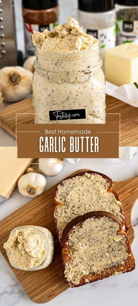 Best Homemade Garlic Butter Garlic Butter Spread, Butter Recipes Homemade, Homemade French Bread, Homemade Garlic Butter, Garlic Spread, Flavored Butter, Sliced Bread, Bread Appetizers, Butter Spread