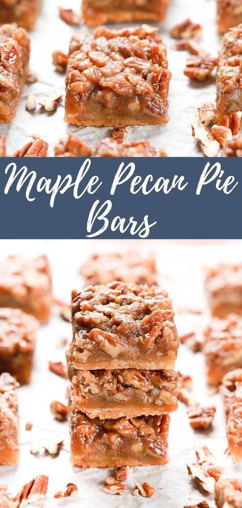 Maple pecan pie bars on a white piece of parchment paper. Dessert Bars Recipes Easy, Pecan Pie Bar, Apple Pecan Pie, Maple Pecan Pie, Pie Bars Recipe, Holiday Dessert Table, Pecan Pie Bars Recipe, Thanksgiving Pie Recipes, Cookie Recipes Chewy