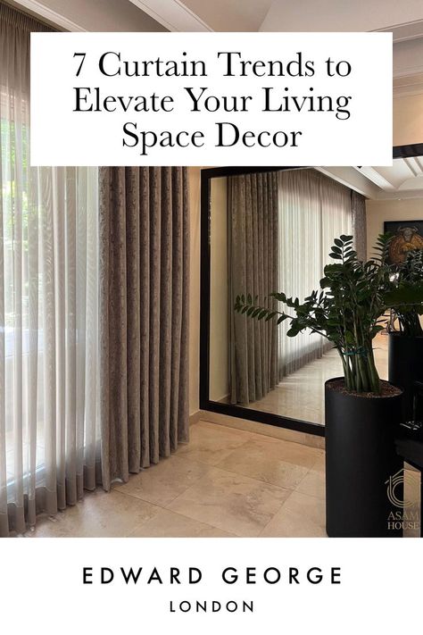 Discover 7 curtain trends to revitalize your living room decor. From modern designs to timeless classics, find stylish window treatments for a chic living space. 🏡✨ #CurtainTrends #LivingRoomDecor #HomeDesign Day Curtains Living Rooms, Curtains Two Colors, Contemporary Curtain Ideas, Curtains For Dining Room Windows Modern, Living Hall Curtain Ideas, Curtain Design For Living Room, Luxury Modern Curtains, Curtains With Black Windows, Modern Curtains For Living Room