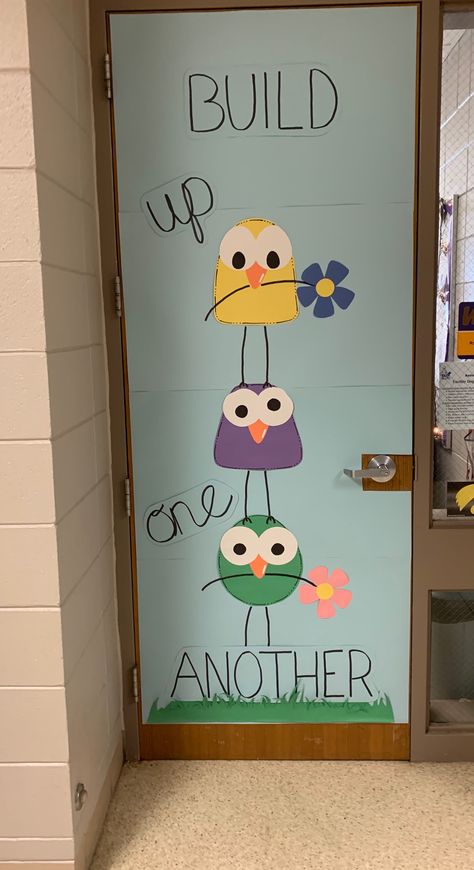 Spring Ideas Decoration School, Spring Doors For Toddler Room, Classroom Door Decorations For Spring, Spring Classroom Decorations Door, Door Spring Decorations Classroom, Spring Doors For Preschool, Panda Door Decorations Classroom, Spring School Door Ideas, Spring Classroom Bulletin Board Ideas