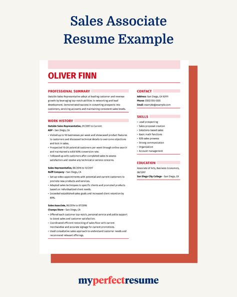 Sales associate resume example Sales And Marketing Resume, Customer Service Skills For Resume, Resume Customer Service, Resume Skills Examples Customer Service, Perfect Resume Example, Sales Proposal, Sales Representative Resume, Sales Associate Resume, Sales Resume