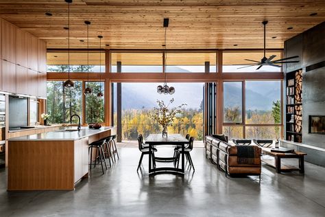 Edelweiss House — CAST architecture - Seattle Architect Modern Architect Black Backsplash, Light Wood Cabinets, Sink Lights, Stainless Backsplash, Glass Front Cabinets, Steel Beams, Open Concept Kitchen, Contemporary Minimalist, Kitchen Pictures