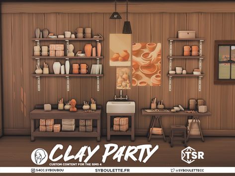 Clay Workshop, Lotes The Sims 4, Sink Decor, Sims 4 Clutter, Custom Plaques, Pottery Workshop, Ceramic Workshop, Sims 4 Toddler, Good Environment