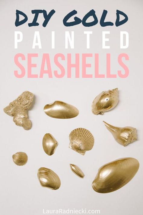 Finally do something with all the shells you've collected from the beach! Here's how to spray paint seashells and make gorgeous, easy DIY gold painted shells that can be used in your home decor, or other craft projects! #seashells #diy #crafts #lauraradniecki #spraypaint Spray Paint Seashells, Seashell Projects Diy, How To Paint Seashells, Diy Hot Glue Crafts, Paint Seashells, Diy Gold Decor, Handprint And Footprint Crafts, Spray Paint Crafts, Paint Hacks