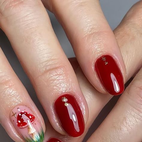 Mushroom Nail Designs, Mushroom Nails, Red Mushrooms, Jungle Art, Nail Design Inspiration, Short Nail Designs, Hair Nails, Nails Design, Nails Nailart