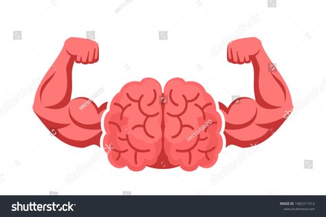 Brain, intellect power. Extreme intelligence, high IQ concept. Brain with strong double biceps. Vector illustration, flat design, cartoon style. Isolated on white background. Front view. #Ad , #AD, #concept#IQ#strong#biceps Strong Brain Illustration, Brain Front View, Strong Brain, Cartoon Brain, Brain Illustration, Illustration Flat, High Iq, Vector Silhouette, Animated Love Images