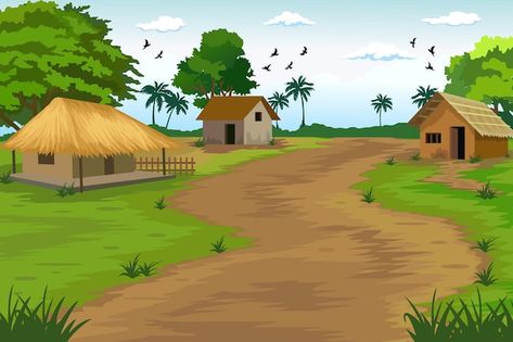 Village Vector, Free Cartoon Characters, Village Background, Village Drawing, Cartoon Garden, Village Kids, Background Reference, Nature Background Images, Photoshop Backgrounds Backdrops