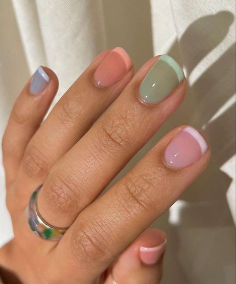 Painted Natural Nails Short, Straight Line Nail Art, Funky French Tip Nails, Jelly Nail Designs, Jelly Nail, Summery Nails, Cute Gel Nails, Jelly Nails, Fire Nails