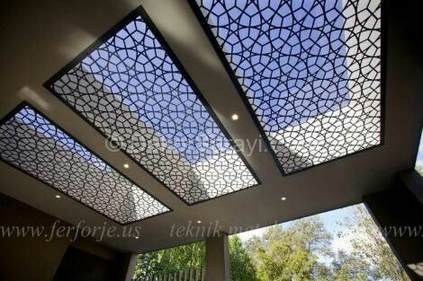 Glass Roof Extension, Bathroom Skylight, Wrought Iron Awning, Pergola Screens, Screen Patio, Skylight Design, Lighting Feature, Facade Panel, Condo Living Room