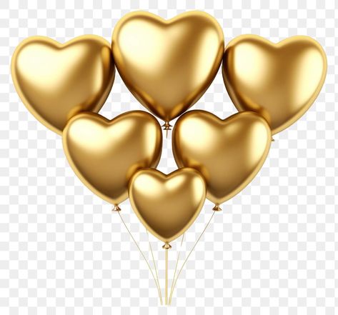 Gold Heart Balloons, Png Balloons, Aesthetic Pngs, 3d Balloon, Balloon Png, Png Elements, Gold Circle, Heart Balloons, Gold Balloons