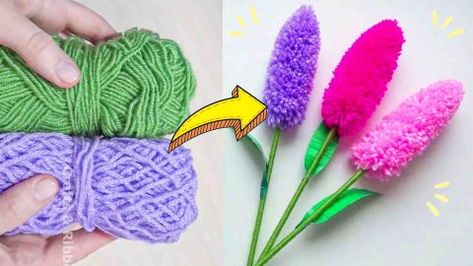 Woolen Flower Making, Wool Flowers, Blazing Star, Woolen Flower, Woolen Craft, Pom Pom Flowers, Yarn Flowers, Diy Yarn Crafts, Lavender Flower