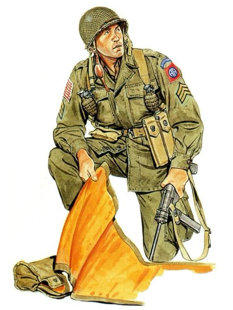 U.S. 508th Paratroopers Rgt., Sergeant, Holland 1944 Ww2 Paratrooper, Wwii Paratroopers, British Commandos, Military Illustration, Wwii Uniforms, Der Joker, Ww2 Uniforms, Army Poster, Ww2 Soldiers