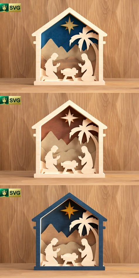 Nativity Scene 3D Layered SVG V1 | Multilayer Cut File#nativityscenesvg #christmaslayeredcutfile #nativityscenecricut Diy Manger Nativity Simple, Laser Cut Christmas Ideas, Cnc Christmas Projects, Diy Art Christmas, Nativity Scene Crafts, Christmas Svg Free, Laser Pattern, 3d Layered Svg, Nativity Silhouette