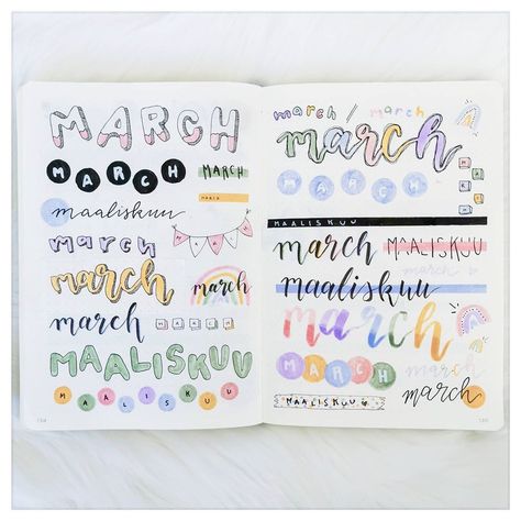 March Lettering, Literature Classroom, Hand Lettering Practice Sheets, Bullet Journal Titles, Simple Lettering, Brush Pen Lettering, Bullet Journal Font, Journal Fonts, Hand Lettering Practice