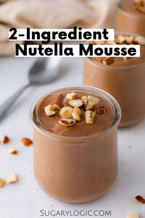 Easy Nutella mousse is a decadent dessert that capitalizes on the irresistible flavor of Nutella, the beloved chocolate-hazelnut spread. This simple recipe takes minutes to prepare and requires only two ingredients: Nutella and heavy whipping cream. Nutella Drink, Nutella Desserts Easy, Two Ingredient Desserts, Heavy Cream Recipes, Hazelnut Dessert, Cream Desserts Recipes, Nutella Snacks, Nutella Mousse, Nutella Recipes Easy