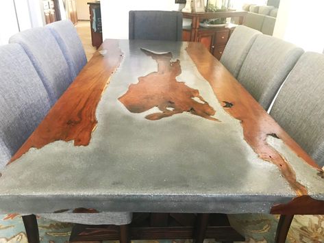 Concrete Wood Table, Concrete And Wood Table, Concrete Table Top, Concrete And Wood, Eating Table, Wood And Concrete, Concrete Furniture, Concrete Table, Diy Concrete