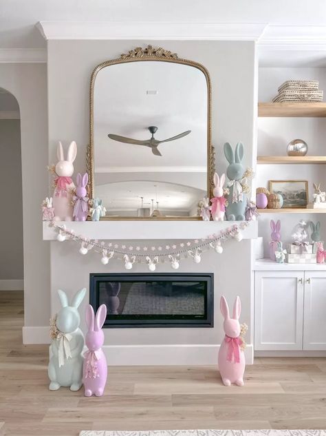 Check out our favorite home decor for Easter and Spring on the blog! We're sharing lots of inspiration so you can get your home ready for Spring. Garland On Mirror, Easter House Decor, Easter House Decorations, Easter Mantle Decor, Primrose Mirror, Easter House, Dollar Tree Easter Crafts, Decor For Easter, Easter Mantle