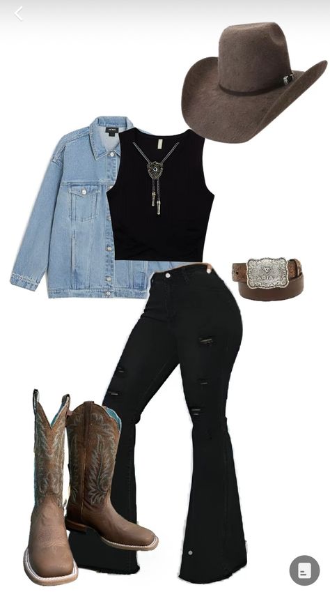 Black Jeans With Cowgirl Boots, Jeans And Cowboy Boots Women, 90s Fashion Country, Vest Country Outfits, Buckle Employee Outfit, Petting Zoo Outfit, Western Fair Outfit Ideas, Western Bday Outfit, Rodeo Western Outfits