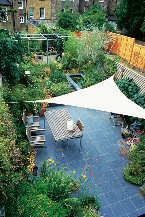 Garden Sail, Garden Shade, Garden Pergola, Alternative Seating, Garden Seating Area, Sail Cloth, Courtyard Gardens, Courtyard Gardens Design, Eating Area