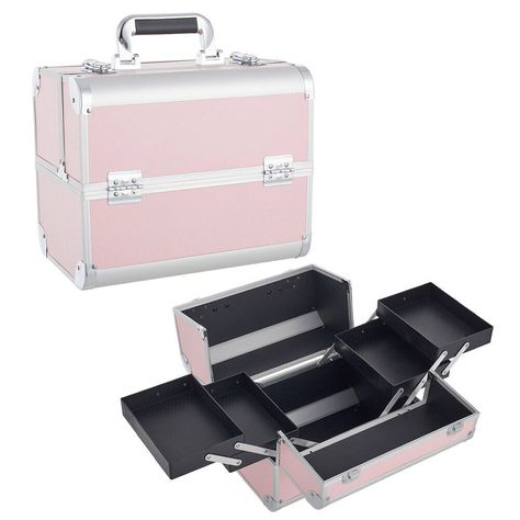 Product Details Extra Large Space Storage Beauty Box Make up Nail Jewelry Cosmetic Vanity Case Features: 100% brand new and high quality ALUMINUM FRAME - Sturdy protection but light weight, easy carry to everywhere. Reinforced aluminum alloy can strongly support the tray. Large bottom storage space, prefect for storing the eyeshadows, bottles, creams and a small LED nail lamp. GREAT ORGANISER - A perfect solution to the mass and scattered bits and bobs that would appear all over the house, with this box, everything will be in place and can be accessed in an instant. Best present for daughter, friend or yourself, everyone needs a case for their kit which this is perfect for. MULTI-PURPOSE STORAGE CASE - Ideal for organising the cosmetics such as: foundation, eye-shadows, lipsticks, mascaras Suitcase Makeup Vanity Diy, Makeup Organizer Box, Vanity Box Makeup, Makeup Box Design, Makeup Vanity Box, Asthetic Stationery, Makeup Vanity Case, Jewelry Container, Cosmetic Organiser