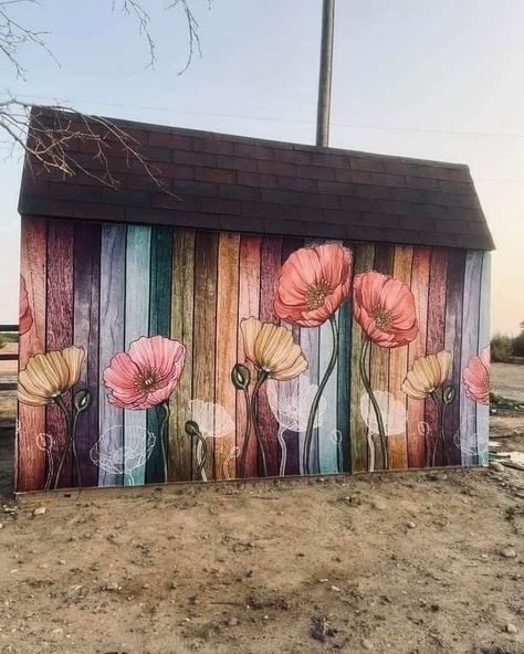 Shed Mural, Garden Fence Art, Garden Mural, Unicorn Spit, Flower Mural, Fence Art, New Flower, Fence Paint, Backyard Diy Projects