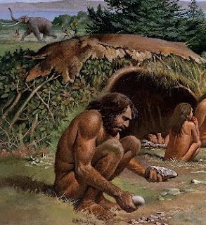 An illustrative depiction of cave-dwelling primitive male homo sapiens. Being a man in a modern world has a broader understanding of himself and others. Equality is part of it...right guys? भारतीय इतिहास, Evolution Art, Paleolithic Era, Prehistoric Man, Prehistoric World, Human Evolution, Early Humans, Prehistoric Art, Extinct Animals