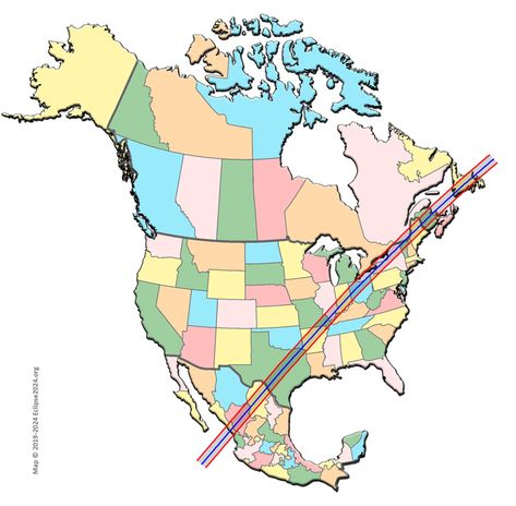 The path of totality through North America - the Great North American Eclipse of April 8, 2024 | eclipse2024.org Path Of Totality, Eclipse 2024, Total Solar Eclipse, Total Eclipse, Newfoundland And Labrador, Prince Edward Island, Lake Erie, Desert Wedding, Solar Eclipse