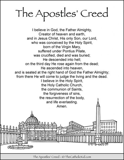 Apostles Creed Coloring Page - TheCatholicKid.com Apostles Creed Activities, Apostles Creed Catholic, Apostles Creed Printable, Catholic Prayers For Kids, Apostle Creed, Catholic Coloring Pages, Prayers For Kids, Apostle's Creed, Rosary Prayers