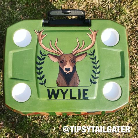 Painted cooler created by the Tipsy Tailgater. Custom coolers made to order. Hunting themed cooler Painted Coolers For Guys, Fraternity Cooler, Formal Cooler Ideas, Formal Cooler, Fraternity Coolers, Custom Cooler, Hunting Themes, Hunting Diy, Cooler Ideas