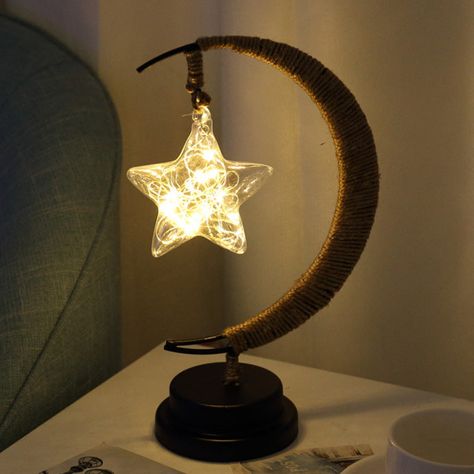 Crescent Moon Light, Led Star Lights, Lampshade Lamp, Led Decorative Lights, Glass Apple, Star Night Light, Apple Shape, Iron Holder, Retro Table