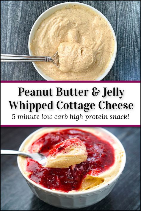 If you love creamy peanut butter desserts or snacks, you will love this keto whipped cottage cheese with peanut butter. It tastes like a healthy version of peanut butter cheesecake but it's sugar free and high protein! You only need 4 ingredients to make this healthy low carb snack and each serving has 4.6 grams of net carbs and 20 grams of protein! Keto Whipped Cottage Cheese, Cottage Cheese Dessert Recipes, Whipped Cottage Cheese, High Protein Low Carb Snacks, Cottage Cheese Recipes Healthy, Cheese Desserts, Cottage Cheese Desserts, Bariatric Friendly Recipes, High Protein Desserts