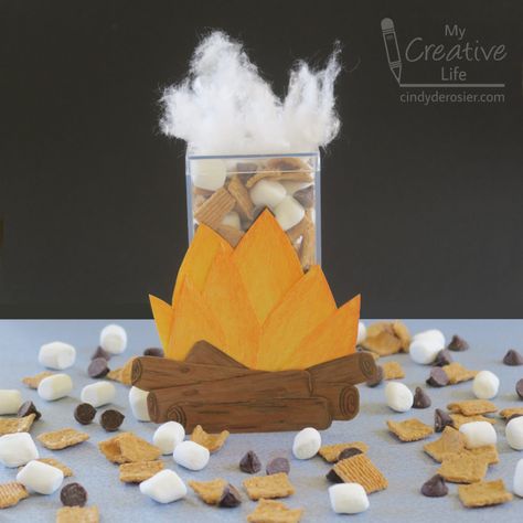 Smores Campfire Treat Centerpiece | Fun Family Crafts Smores Campfire, School Age Crafts, Pencil Crafts, Recycled Crafts Kids, Camping Theme Party, Construction Paper Crafts, Classroom Birthday, Christmas Card Ornaments, Ice Cream Day