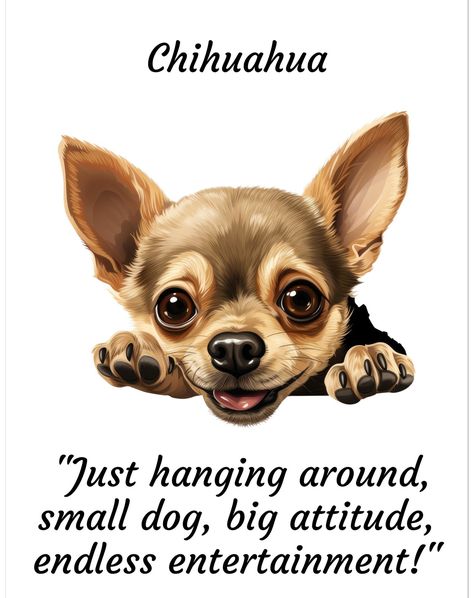 Chihuahua Poster - Personalize With Your Pets Name - Amusing Quote - Premium Matte Paper Poster with Hanger https://doggieslounge.etsy.com/listing/1723055519 #dogportrait #dogpainting #dogpictures #giftsfordoglovers #dogart #doggiftsforowners #dogownergift #customdoggifts #CustomDogGift #chihuahua Chihuahua Quotes, Memory Quotes, Custom Dog Gifts, Funny Clothes, Chihuahua Mom, Dog Information, Cute Chihuahua, Weenie Dogs, Funny Outfits