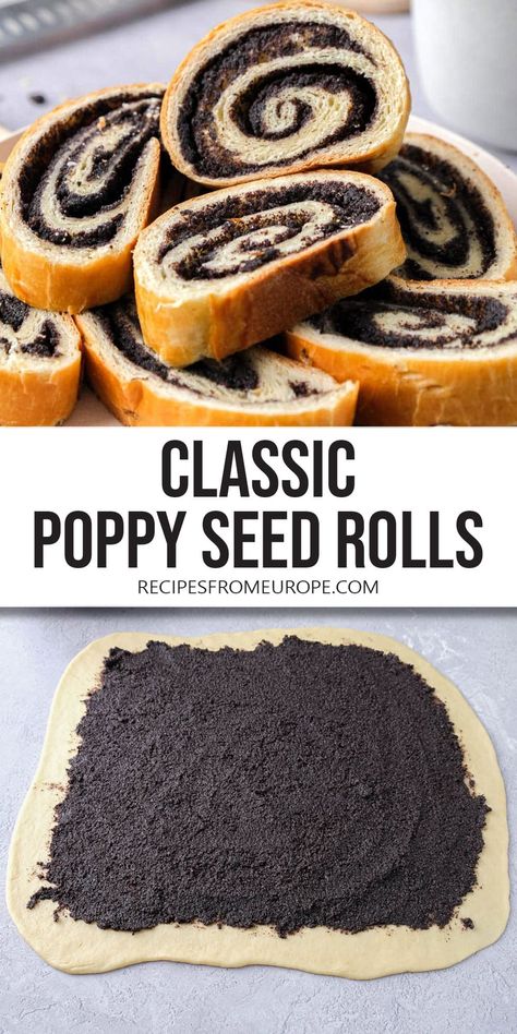 Poppy Seed Roll - Recipes From Europe Polish Poppyseed Roll, Romanian Food Desserts, Poppy Seed Rolls Recipe, Poppy Seed Roll Polish, Poppy Seed Strudel, Poppy Seed Babka, Polish Holiday Recipes, Poppy Seed Dessert Recipes, Poppyseed Dessert Recipes