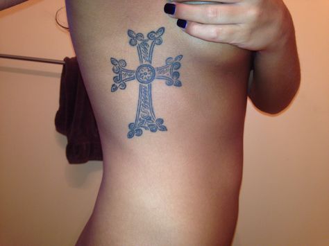 Armenian Cross Rib Tattoo Armenian Cross Tattoo, Armenian Tattoos For Women, Armenian Tattoo, Armenian Cross, Armenian Tattoo Ideas, Cross Rib Tattoos, Cross Tattoos For Women, Thigh Tattoos Women, Dope Tattoos For Women