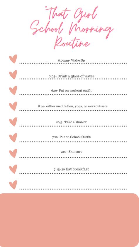 A well organized morning routine to follow for a perfecty smooth school or early work morning that will help you be "That Girl" 4:30 Am Morning Routine School, 6:30 Morning Routine School, School Morning Routine 6:30-7:45, Morning Routine School 6:30, Perfect Morning Routine For School 7:00, Workout Sets, Take A Shower, Girl House, Workout Outfit