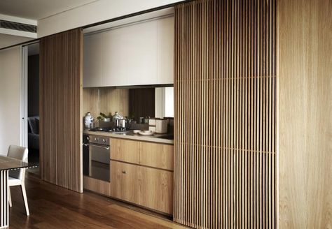 Sliding | desiretoinspire.net | Bloglovin’ One Central Park, Hidden Kitchen, Kitchen And Dining Room, Interior Architect, Open Kitchen, Interior Design Kitchen, 인테리어 디자인, Central Park, A Kitchen