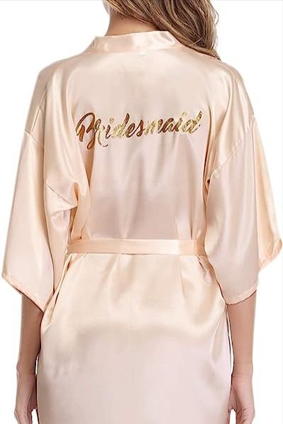 【Bride Robe/ Bridesmaid Robe】Great quality and amazing drape! Perfect for getting ready day of the wedding, and everyday after that! And in script on the robe's back, it's perfect for the wedding party and as a gift for bridesmaid or brides! NOTE: A=Bride, B=Bridesmaid, C=Maid of Honor, D=Mother of the Bride. Please note this link is associated with an Amazon Affiliate account Wedding Day Robes, Wedding Party Robes, Bridal Party Robes, Bride Sister, Satin Kimono, Bridesmaid Party, Short Kimono, Womens Kimono, Bridesmaid Robes