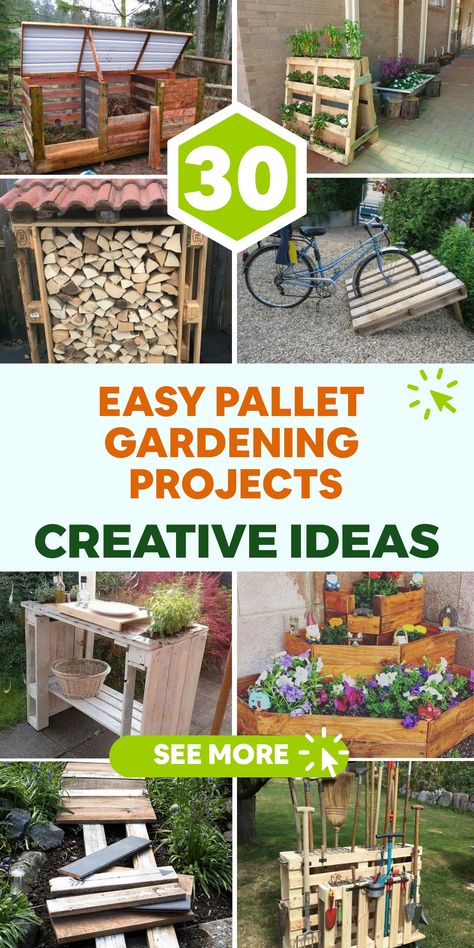 Embrace your creativity with simple pallet gardening ideas! Repurpose average pallets into elegant vertical gardens, herb planters, or a charming outdoor seating spot. Utilize basic tools and let your ideas flourish in transforming pallets into practical and chic garden enhancements. Experience the satisfaction of upcycling and relish the rewards of these hands-on projects. Recycled Pallets Garden, Repurpose Pallets Garden, Pallet Garden Diy, Using Pallets In The Garden, Things Made Out Of Pallets, Garden From Pallets, Planters From Pallets, Planting With Pallets, Backyard Pallet Ideas Diy Projects