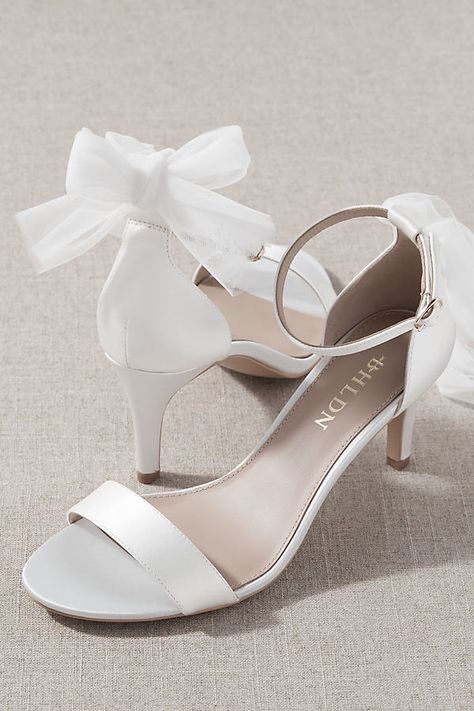 Aurelia Aesthetic, Bhldn Shoes, Wedding Sandals For Bride, Bride Heels, Bridesmaids Shoes, Tulle Bow, Satin Sandals, Ivory Wedding Shoes, Wedding Shoes Bride