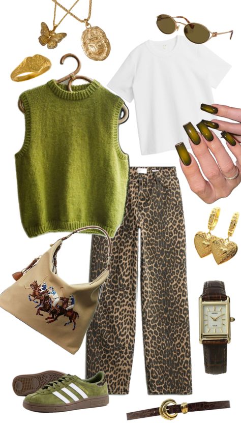 green and leopard print styling 🫒🐆🌿 Looks Pinterest, Mode Boho, Neue Outfits, Mode Casual, Stil Inspiration, Mode Ootd, Modieuze Outfits, Mode Inspiration, Looks Style