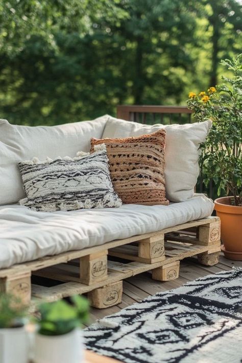 "Relax in style with a DIY Pallet Wood Outdoor Sofa! 🪑🛠️ Perfect for creating cozy, handmade seating in your outdoor space. 🌟✨ #PalletFurniture #DIYProjects #OutdoorDecor" Outdoor Crate Furniture, Diy Porch Seating, Pallet Chair Diy, Pallet Daybed Outdoor, Diy Patio Furniture From Pallets, Pallet Couch Diy Indoor, Outdoor Sofa Ideas, Patio Pallet Furniture, Outdoor Daybed Diy